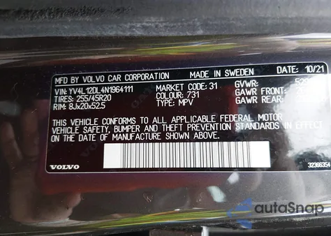 2022 Volvo Xc60 B5 Inscription from USA, damaged, VIN YV4L12DL4N1964111